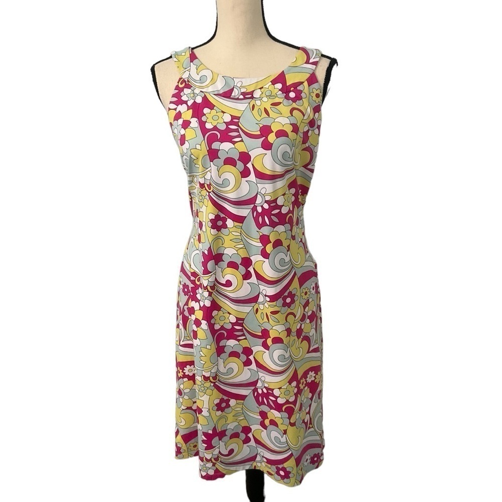 J. McLaughlin Pink Yellow Gray Floral-Print Midi Dress